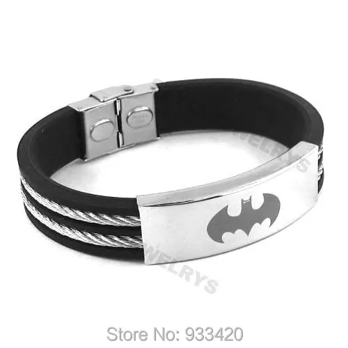 

Classic Batman Bracelet Stainless Steel Jewelry Black Rubber Motor Biker Bracelet SJB0223B