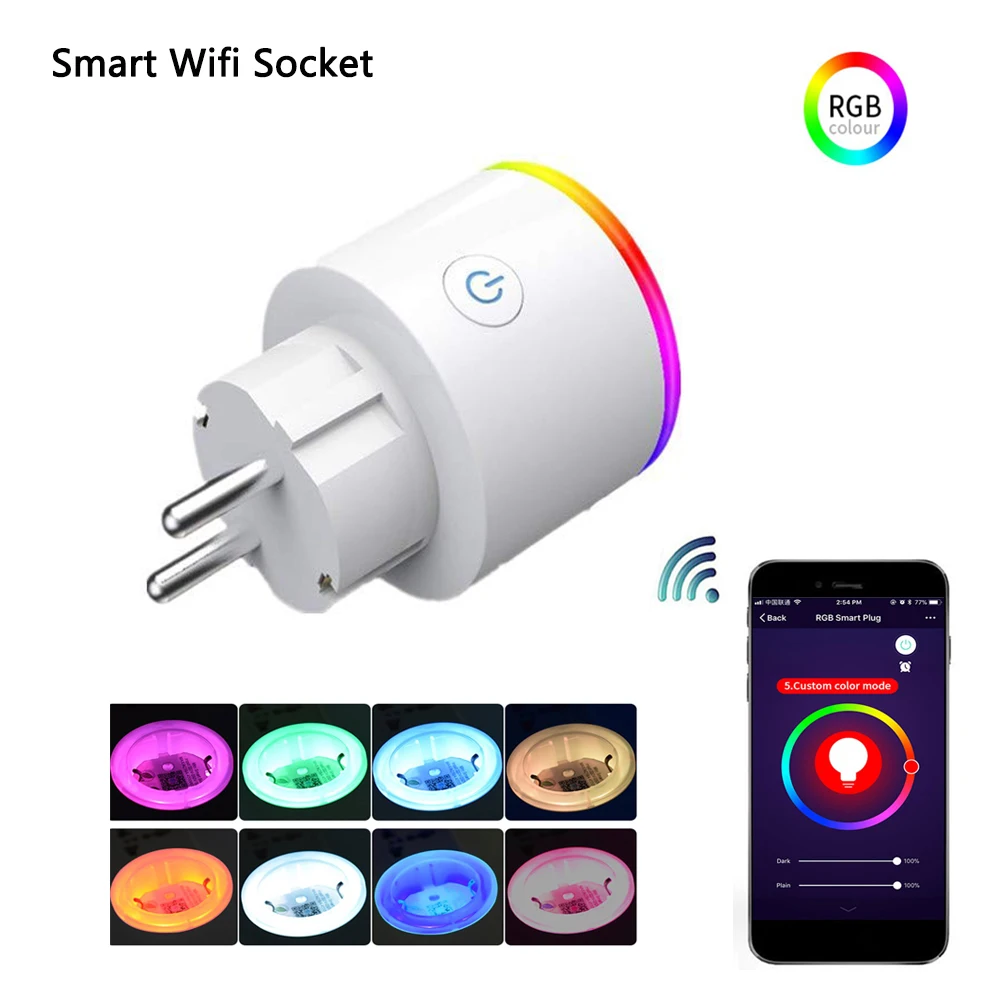 

Smart plug Wifi Socket with switch Phone APP Voice Remote Control Home Automation Timer Switch Wall Plug with RGB LED Light