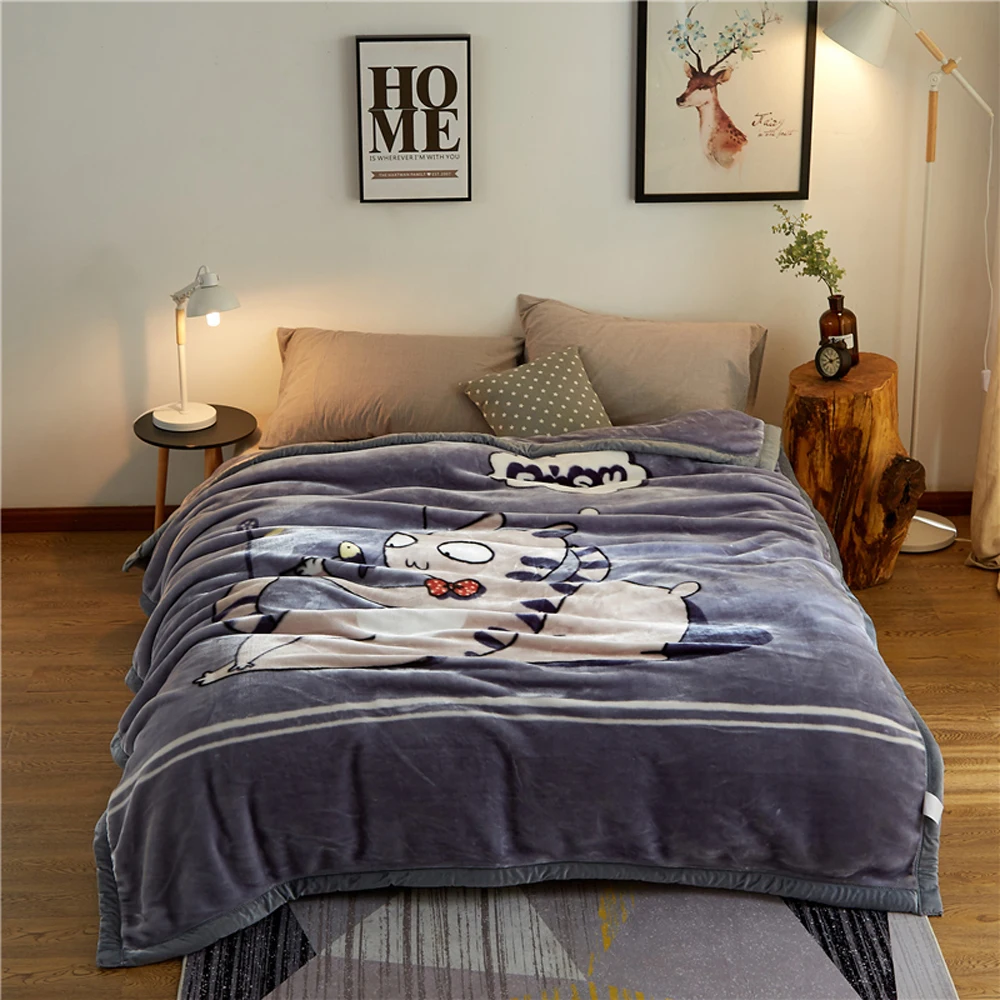 

Papa&Mima Thick warm Throw Blankets Cat eating fish Print Raschel Fabric Plaids multisize Bedsheet multifunctional bedspread