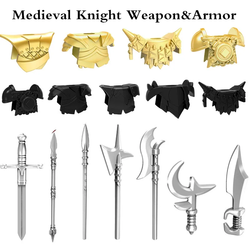 

DIY Toys 10pcs/lot Medieval Knights Rome Weapons Shield Handprint Helmet Sword Building Block Toys for Children Gift
