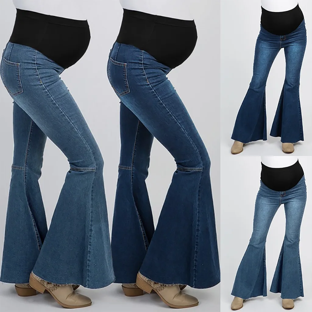 

Maternity Pants Woman's Plus Size Jeans Pregnant High Waist Bell-bottoms Denim Pants pregnancy clothes ropa mujer#G45US