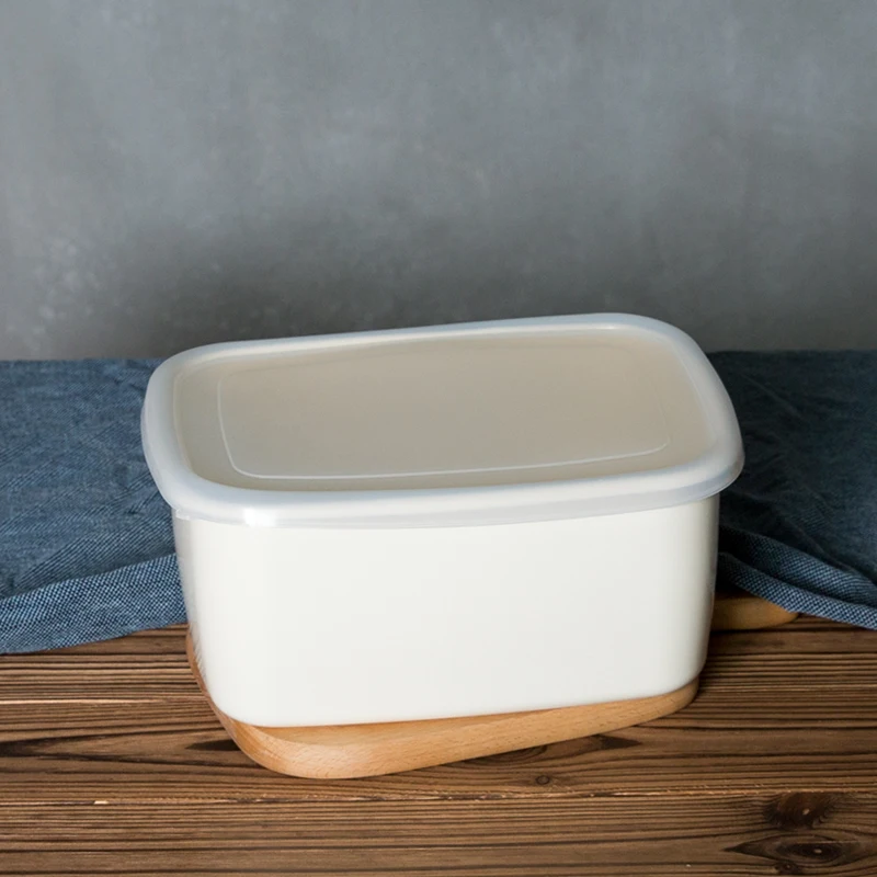  Japanese style porcelain enamel large capacity fresh keeping box kitchen food lunch box refrigerato - 32901972160