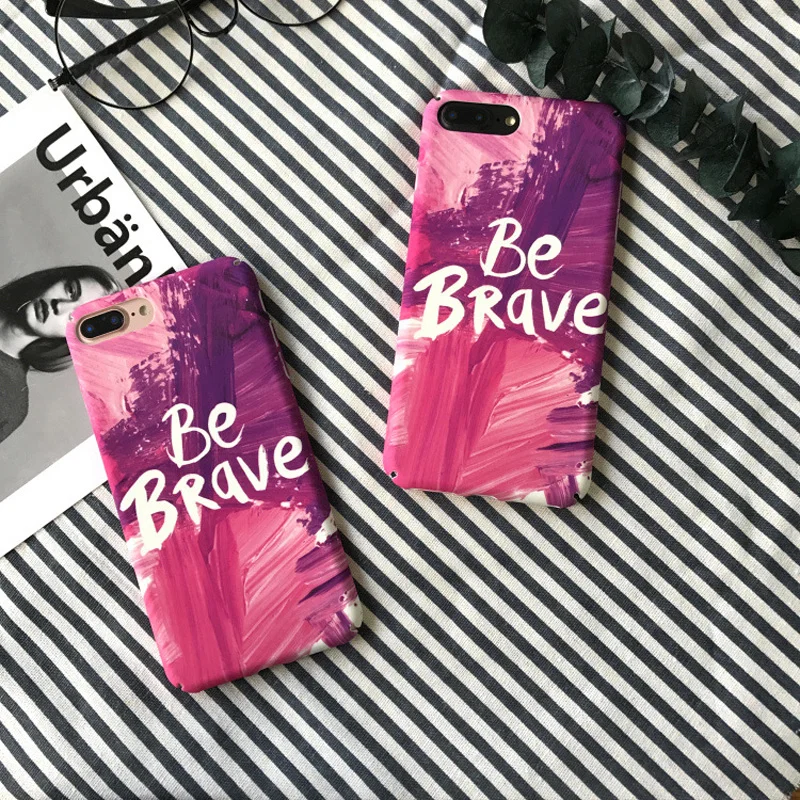 

Ultra Thin Matte PC Case For iPhone 8 7 6 6S Plus Gradient Pink Cover For iPhone XS Max XR X Letter Be Brave Hard Phone Cases