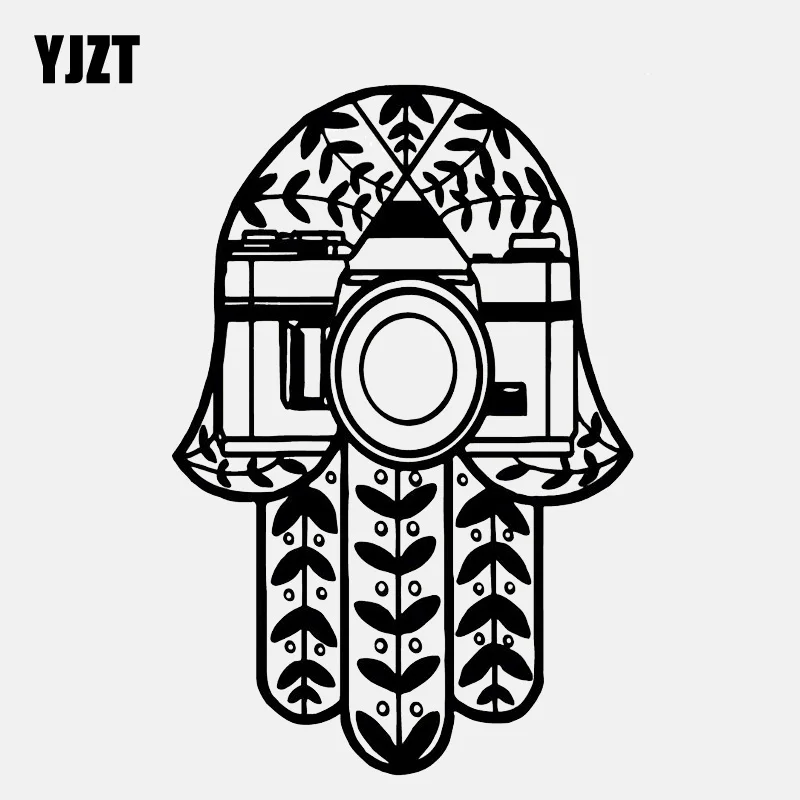 

YJZT 10.7CM*16.1CM Creative Hamsa Hand Camera Vinyl Black/Silver Car Sticker C22-0841