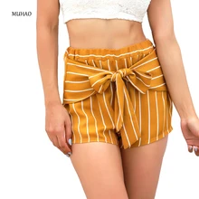 MUHAO high waist Joker fashion biker shorts bow-knot Straight shorts Thin section belt bandage stripe sexy Leisure shorts