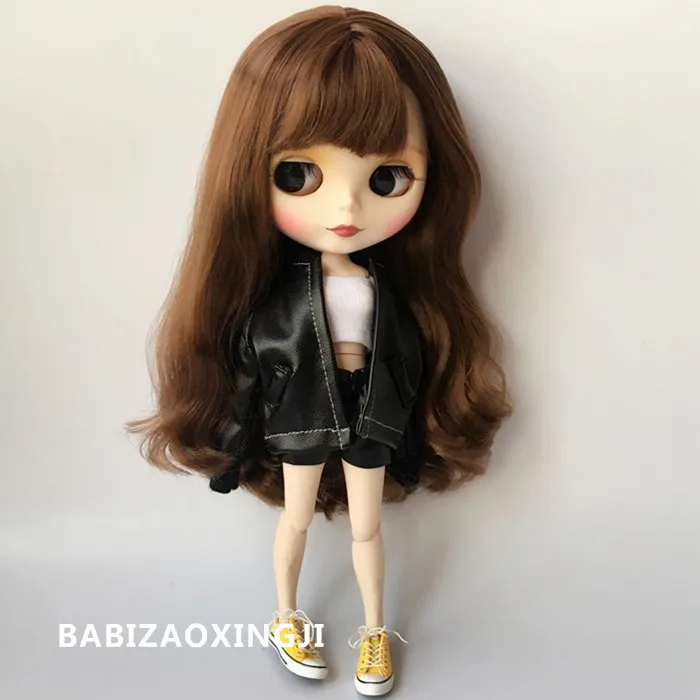 1/6 модная кукольная одежда blyth из искусственной кожи + белая нагрудная повязка
