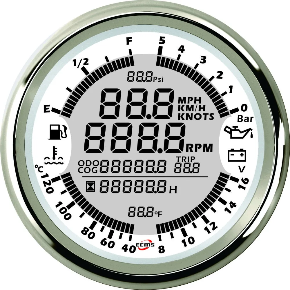 Marine Boat Car Digital Multifunction Gauge 6 24V 85mm 5Bar 316L Chrome