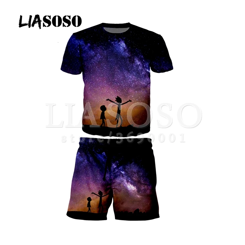 LIASOSO 3d принтом Рик и Морти галактики звезд Для Мужчин's Шорты комплекты пляжные Летние повседневные шорты доска Шорты TrousersX0591