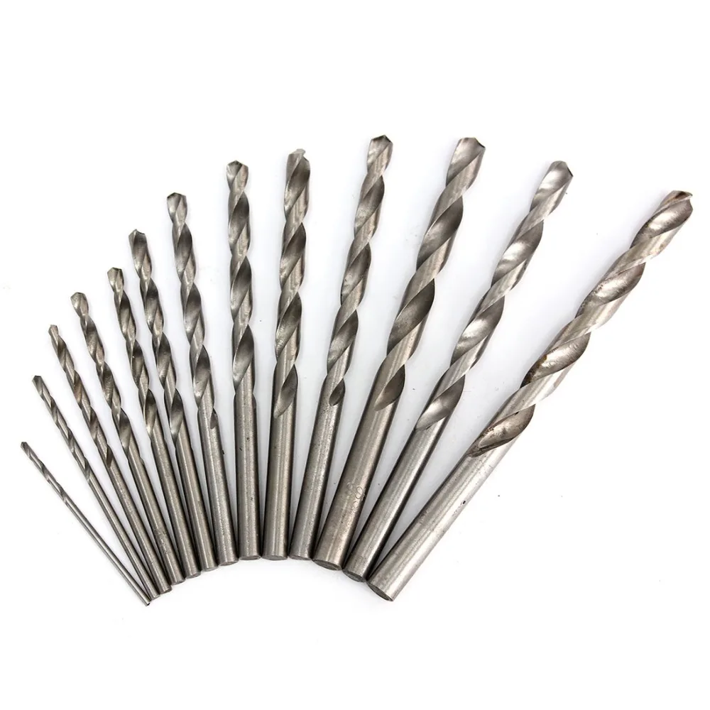 

13pcs Silver Color Different Size 1.5-6.5mm Steel Material Titanium Coated / HSS Twist Drill Bits Tool kit