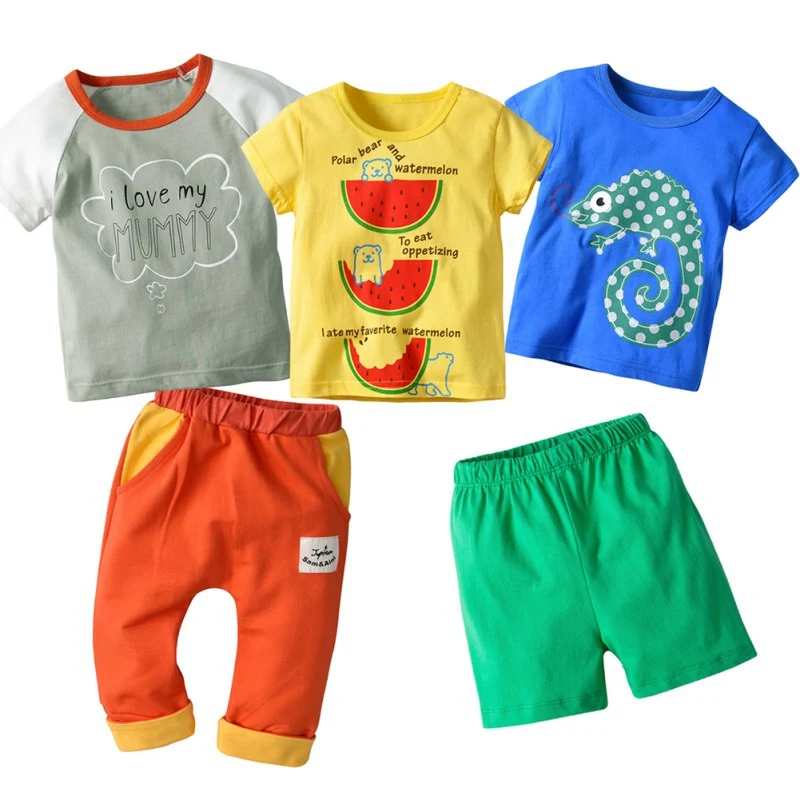 

Abckids New 5Pcs Summer Baby Boy Adorable Cartoon Animal Print Short Sleeve T-Shirt Blouse Shorts Casual Outfits Clothes Set