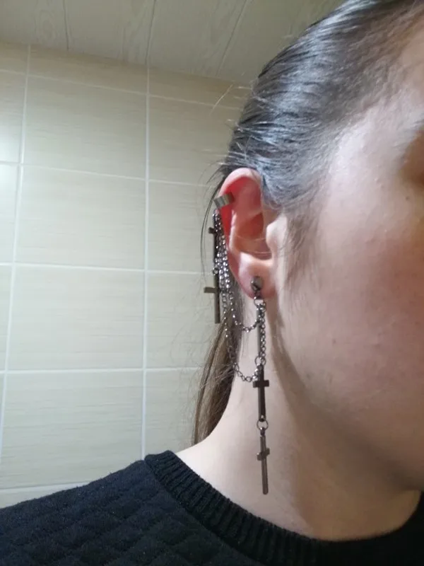 

Cross Tassel Chains Ear Cuff Gothic Punk Style Women Girls Clip Stud Earring Fashion Jewelry