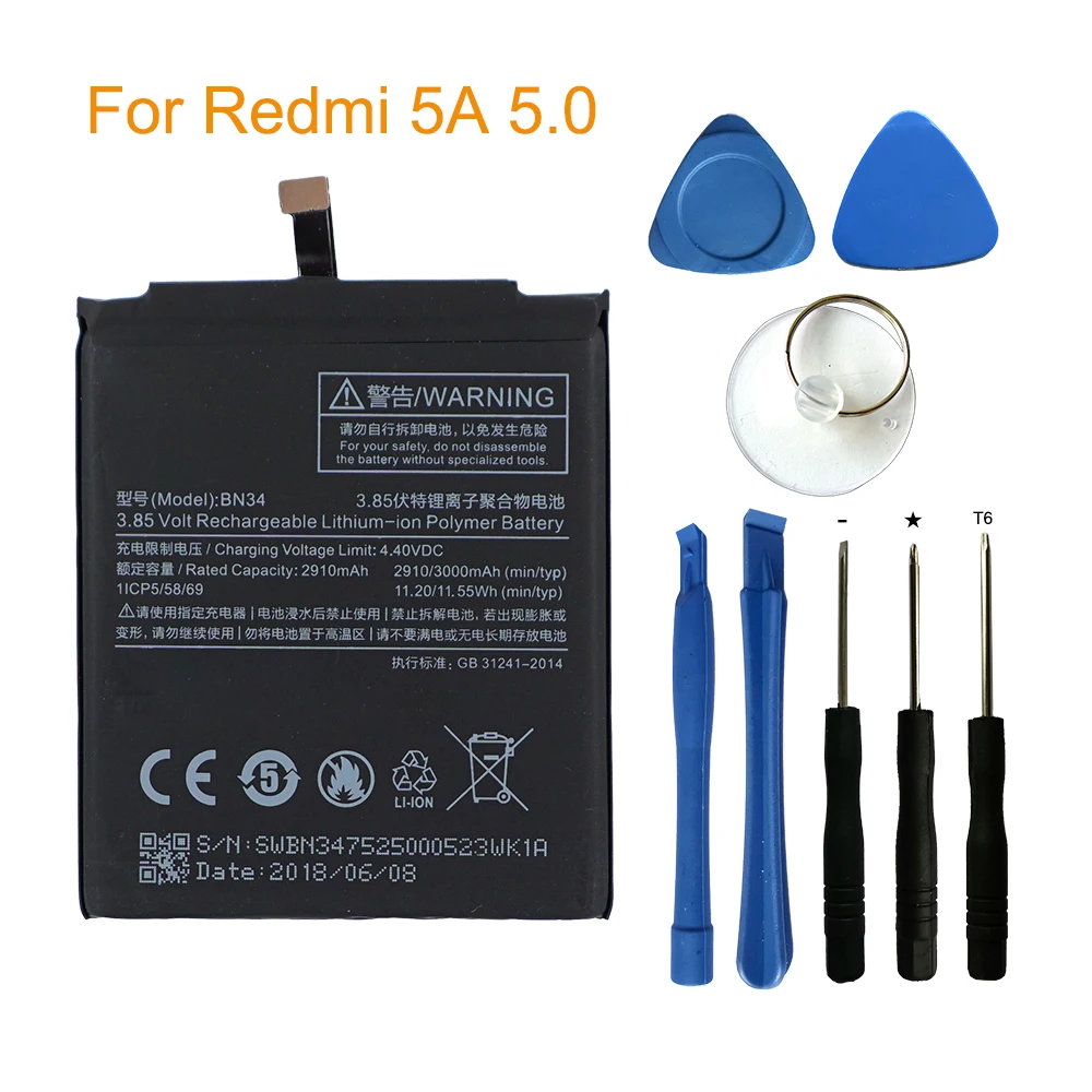 

OHD Original BN34 Battery For Xiaomi Redmi 5A hongmi 5 A Replacement Bateria Mobile Phone Li-ion high Quality Batteries 2910mAh
