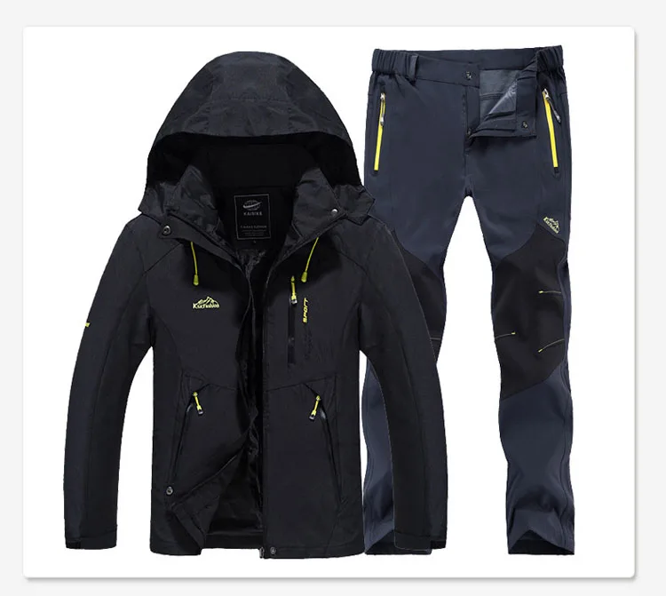 Полярный светильник, Мужская Осенняя Водонепроницаемая Рыбацкая куртка, набор штанов, быстросохнущая, для альпинизма, Походов, Кемпинга, уличной одежды, 5XL - Цвет: black gray