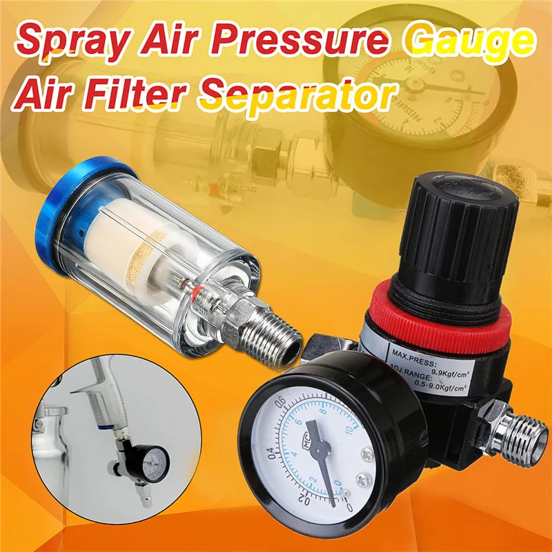0 12BAR Spray Gun Regulator Air Pressure Gauge Adjustable spray gun