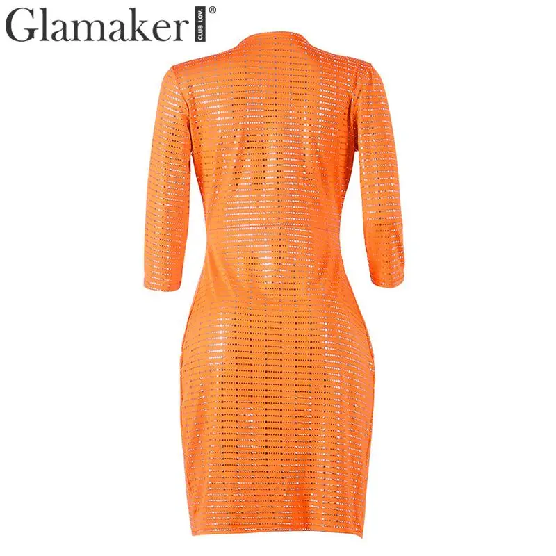 Glamaker Sequin сексуальное асимметричное облегающее платье с v-образным вырезом женское летнее короткое платье с высоким разрезом женское блестящее вечернее платье