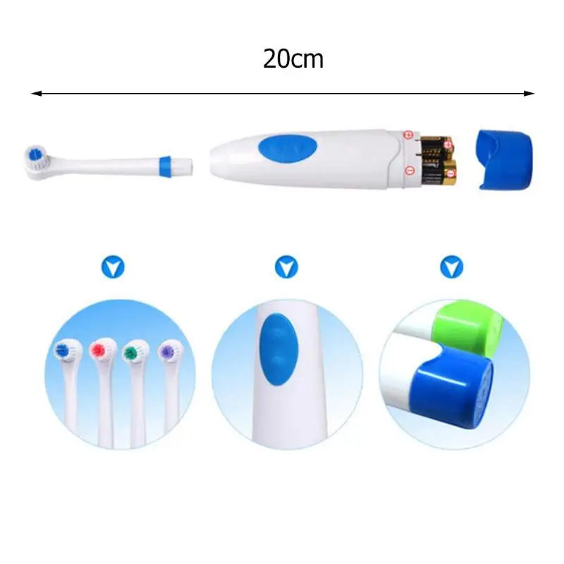 Поворотный для взрослых и детей Водонепроницаемый Электрический Зубная щётка вращения гигиена полости рта с 2 насадки безопасности ПП