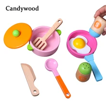 Candywood, новинка, 8 шт., детские деревянные кухонные игрушки, ролевые игры, игрушки для приготовления пищи, омлет, Детские обучающие игрушки, игрушки для девочек, подарки