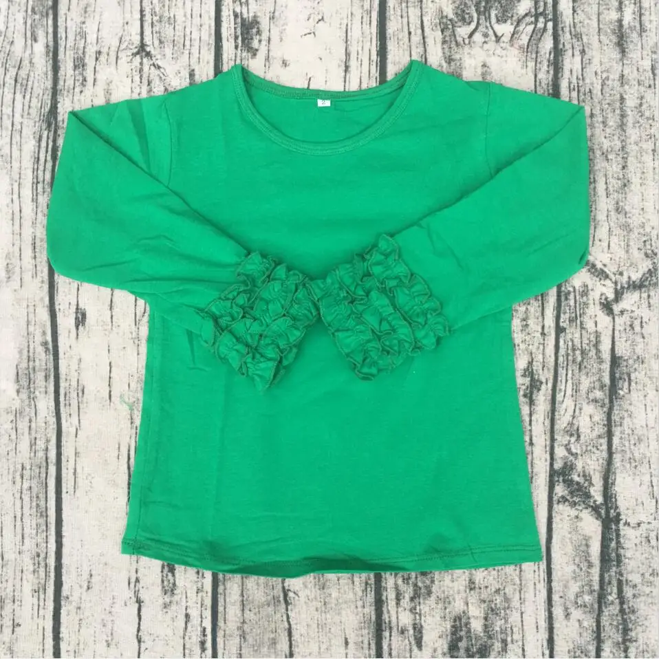 

Green Blank Ruffle Sleeve Wholesale Infant Raglan T Shirt Cute Baby Icing Long Sleeves Ruffle shirts sweet teen girls t shirt