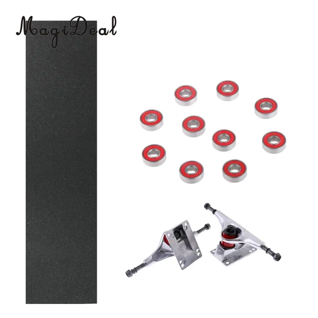 MagiDeal 2Pcs 5' Aluminium Longboard Skateboard Trucks + 10pcs ABEC-7 Bearings + Skateboard Grip Tape