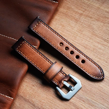 Vintage Watch Straps Leather Stainless Steel Buckle Watch Strap Belts Wistband Bracelet for Panerai 20mm 22mm 24mm Brown