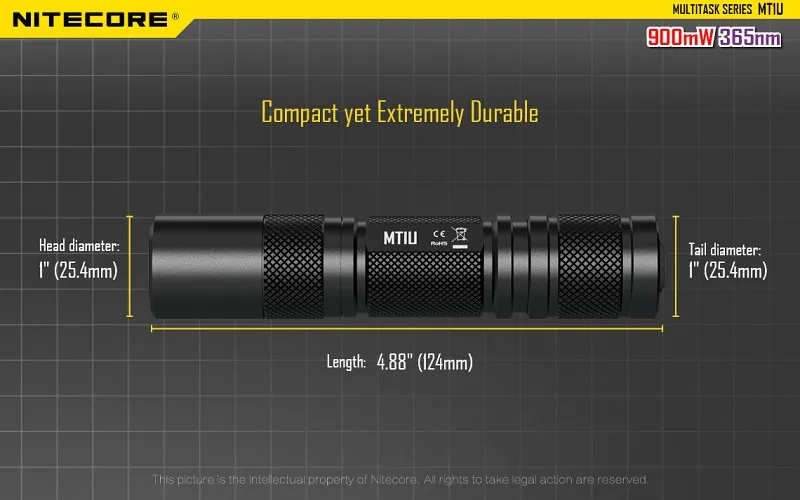 NITECORE MT1U Ультрафиолетовый светодиодный 365nm длина волны холодный источник света удобный ультрафиолетовый фонарик большой лучистой мощности