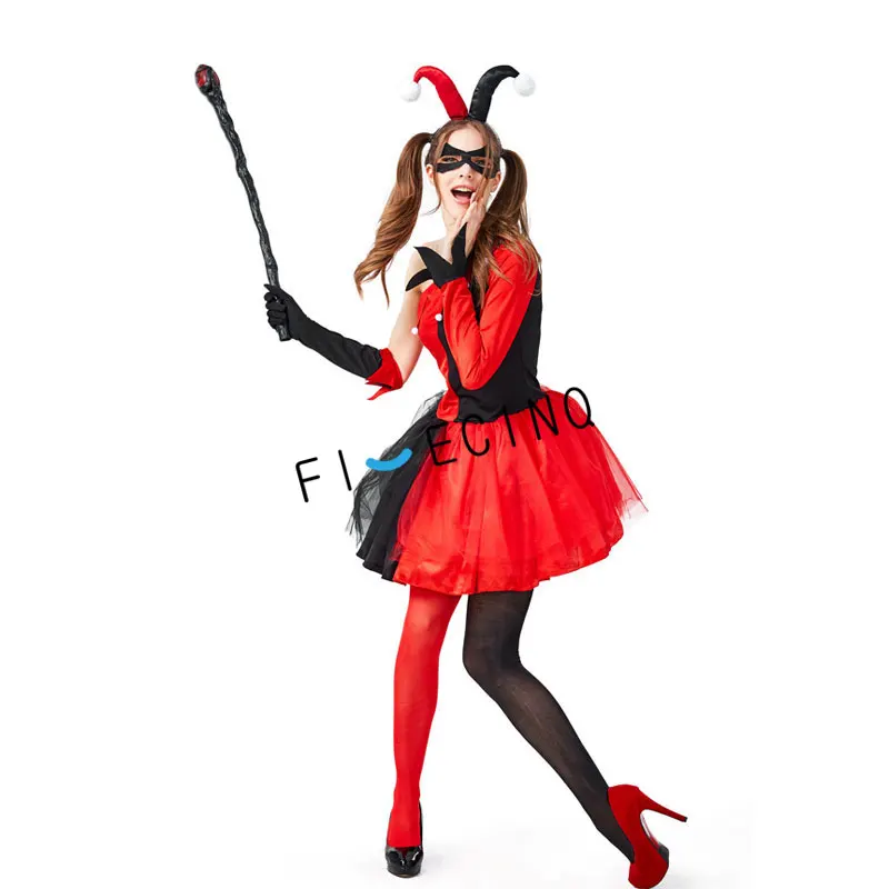 Аниме Харли Куинн Косплей клоун женский костюм девушки сестры нарядное платье цирк Хэллоуин Пасхальная вечеринка наряд юбка костюм