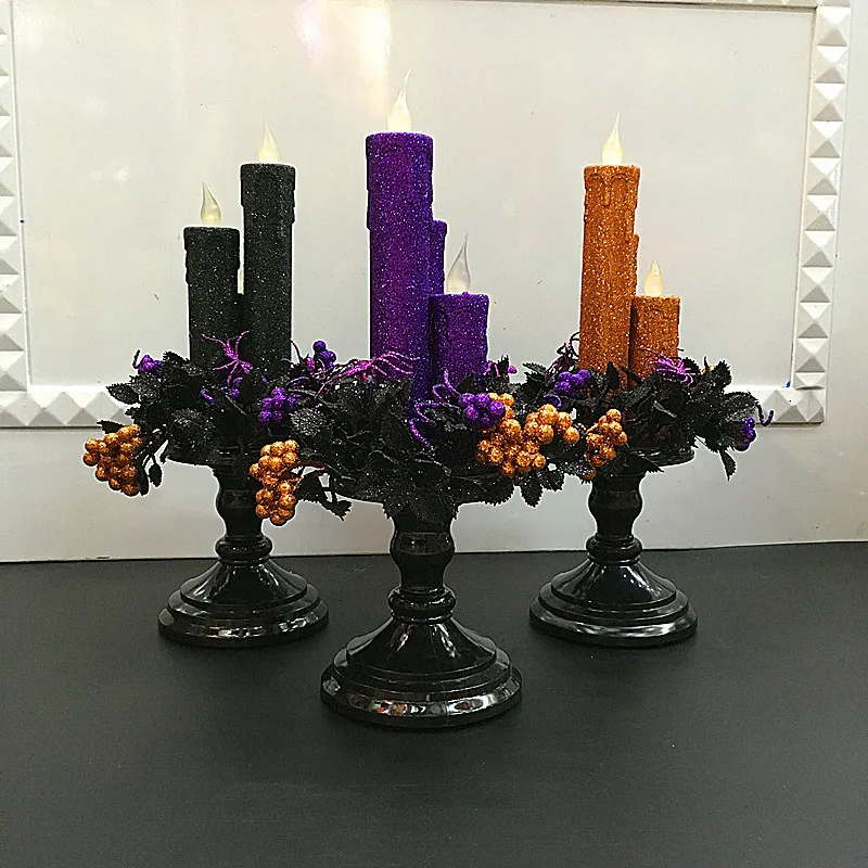 Resin LED Candlestick 3 Candle Holder Family Halloween Party DIY