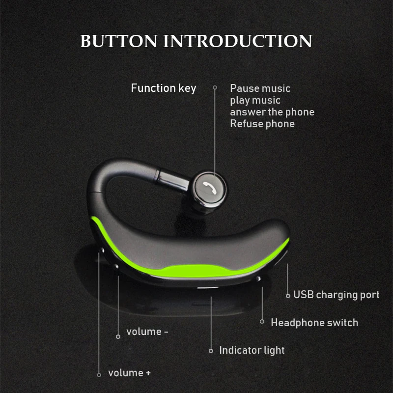 New Wireless Bluetooth Earphones Business waterproof Earphone Hanging ear Single ear handsfree Can Rotate be used left and right