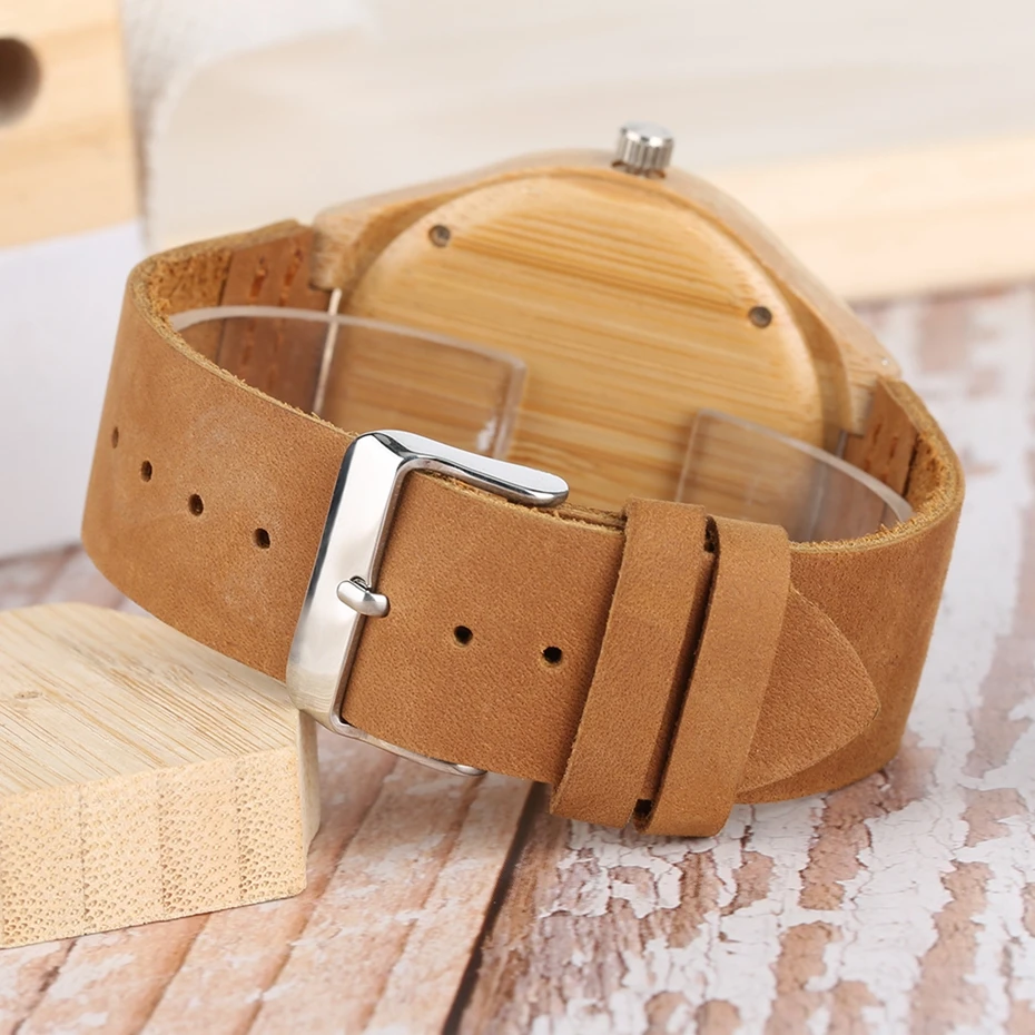 Men\'s Wood Watch Simple Pure Analog Bamboo Wooden Clock Man Genuine Leather Watch Men Watches Top Luxury Brand reloj para hombre 2018 2019 220 BOBO (7)