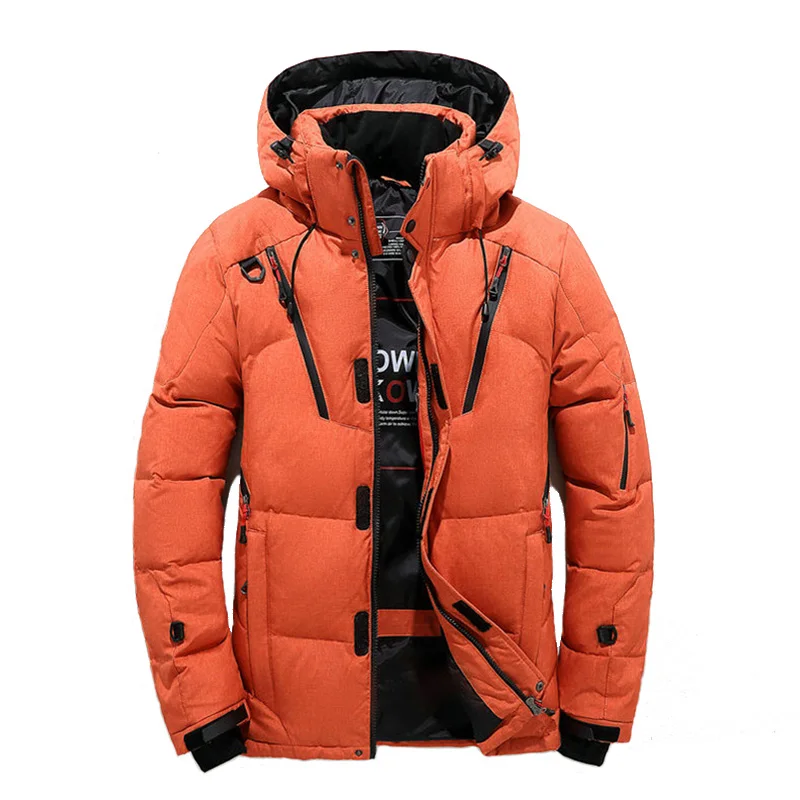 Novo High Quality Winter Warm Thicken Solid Men's Hooded Parkas Casual Male Slim Zipper Pocket Down Coat Jackets(50% WDD - Цвет: Orange