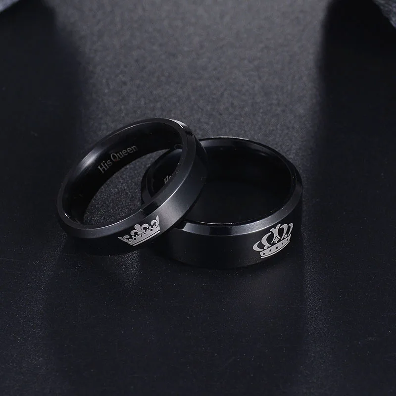 Hot Stainless Steel King And Queen Couple Rings For Lovers Letter Crown Rings Love Promise Jewelry Drop Shipping