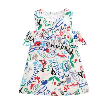 

baby girl summer clothes new style Dress Sleeveless Graffiti , vest , Broken Flower Princess dress baby