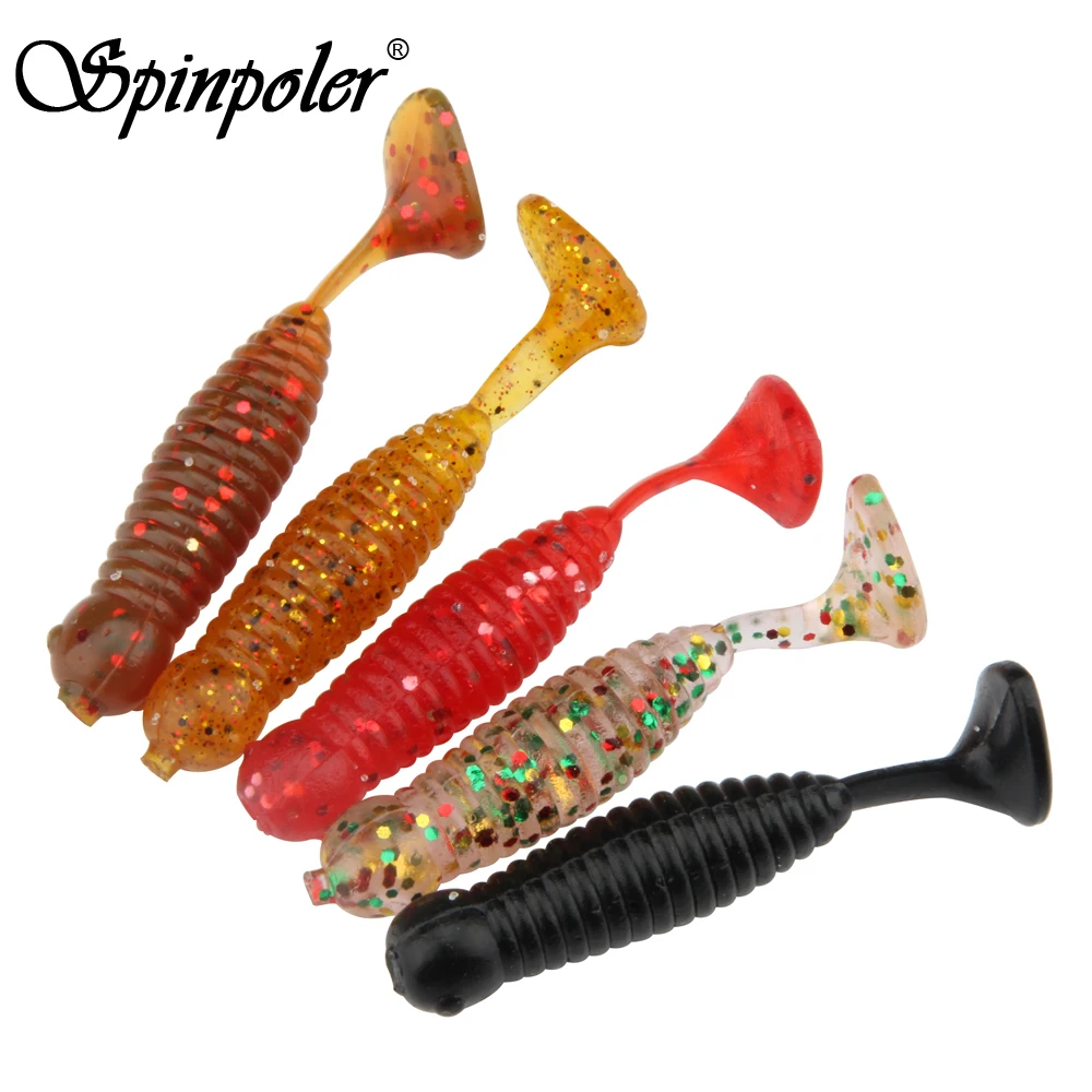 50pcs Soft Grub Worm Lure Bait 5cm 1.5g With Minnow'S Paddle Tail