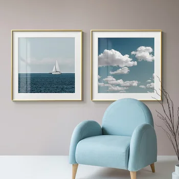 

Nordic Blue Sky Sea Lighthouse Clouds Canvas Painting Posters Print HD Modern Seascape Wall Art Pictures For Living Room Bedroom