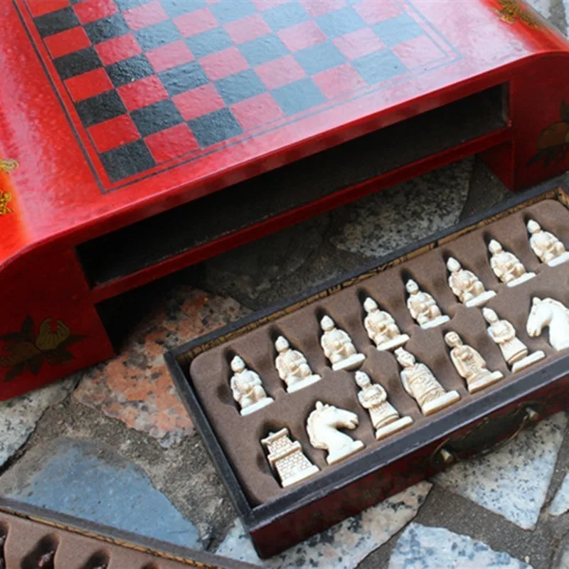 Yernea античные шахматы труба терракотовые воины шахматы деревянный журнальный столик шахматная доска стерео персонаж Смолы Шахматы штук подарок