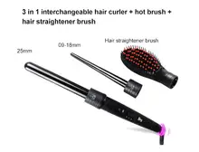 3 in interchangeable hair curler wand hot air brush hair straightener brush set ceramic curling roller styling tongs spiral tool