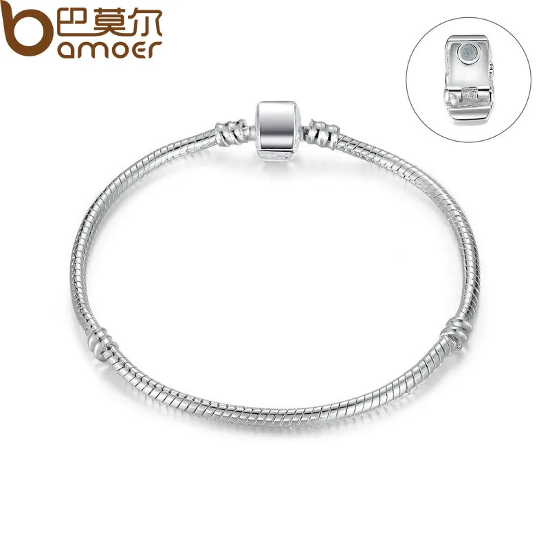 

BAMOER High Quality Wholesale Silver Color Basic Snake Chain Magnet Clasp for Charm Bracelet Beads & Jewelry Making PA9010