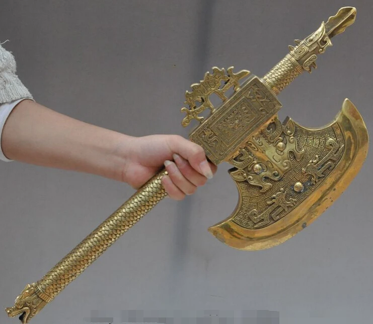 zhaorui617++20" Folk Chinese Brass Ancient Weapons Dragon Head beast ax