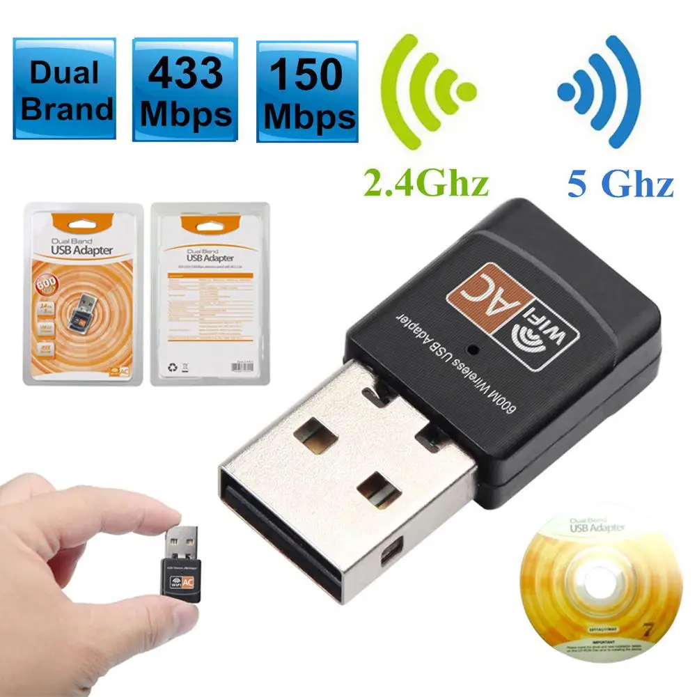 2,4 г 5 г Беспроводной Ethernet USB 2,0 адаптер двухдиапазонный 2,4 г/5 г беспроводной адаптер 600 Мбит/с беспроводной Wi-Fi приемник RTL8811AU для ПК