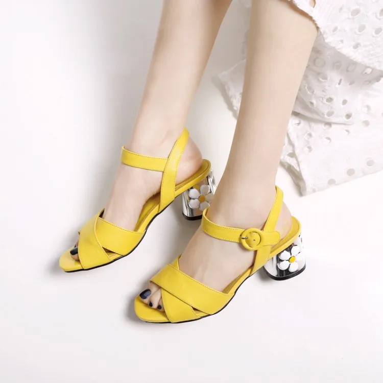 

2019 Women Sandals Cow Leather Free Shipping Peep Toe Ankle Straps Women Bigger Size Flowers High Heel Sandals Summer Color Shoe