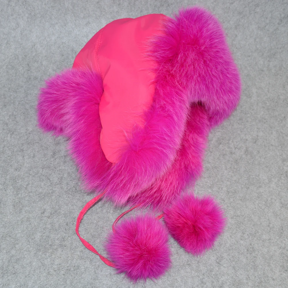 Женская шапка ушанки из меха енота ветрозащитная натурального Лисьего теплая