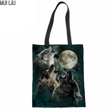 Холщовая Сумка, повседневная сумка на плечо для женщин, многоразовая сумка для покупок, пляжная сумка для девочек-подростков, верхняя часть с изображением волка, сумки с ручками, новинка