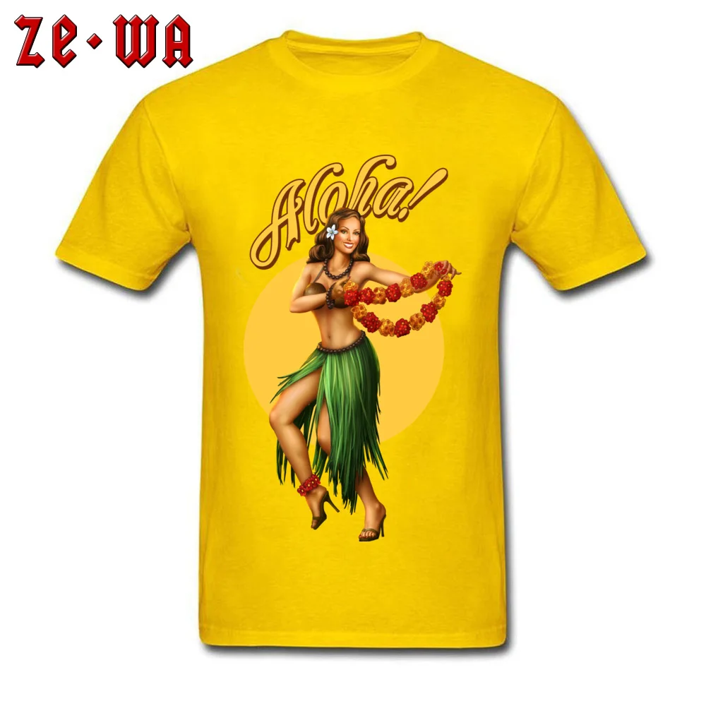 Faddish Mens T Shirt Aloha pin up Leisure Tops Tees 100% Cotton Short Sleeve Family Tees Round Neck Free Shipping Aloha pin up yellow