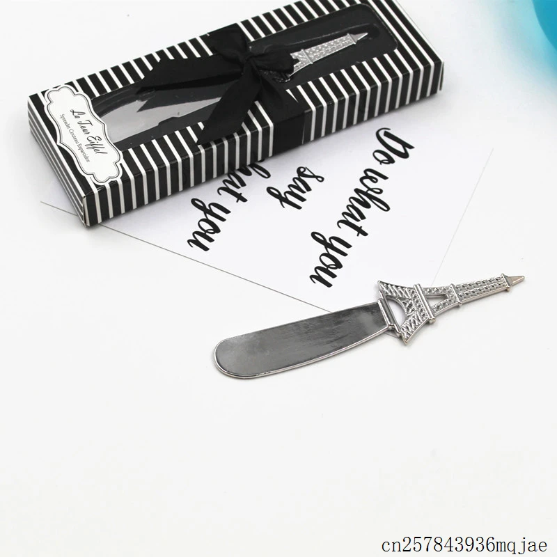 50pcs Eiffel Tower Butter Knife Cheese Dessert Jam Spreaders in Gift Boxes Wedding Gift Favors