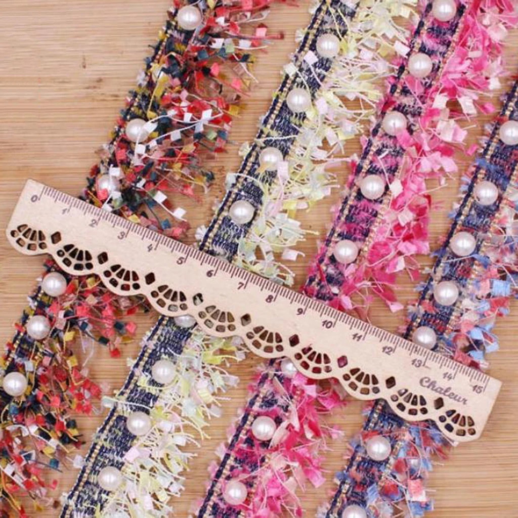 3pcs/1 Yards Handmade Pearl Beaded Embroidery Ribbon Lace Trim Embellishment for Wedding Party Christmas 3/4.5cm