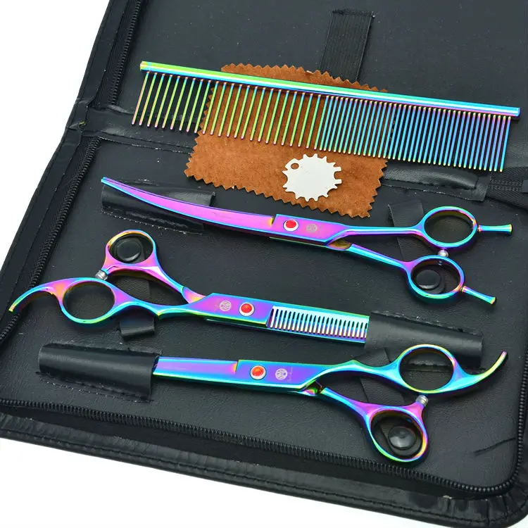 

8.0" Pet Scissors Set Dog Grooming Hair Shears Cutting & Thinning & Curved Scissors Animal Hair Tool, LZS0420