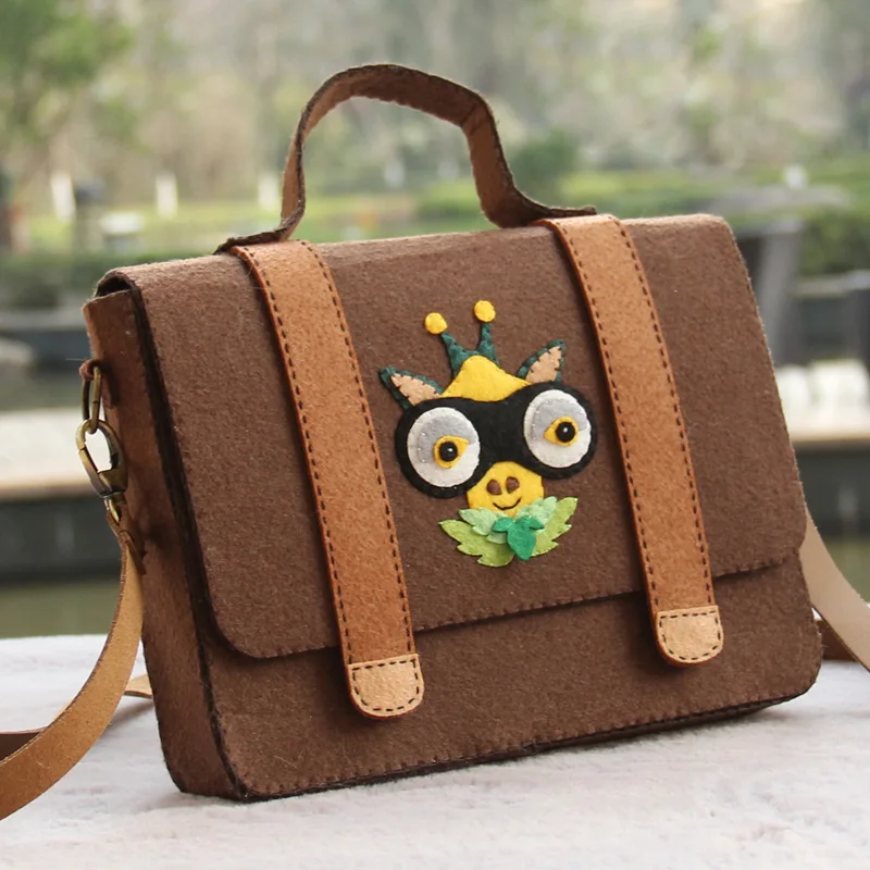 New Fashion Soft Brown Color Handbag Women Felt Bag Handmade Female Shoulder Owl Bags Felt DIY ...