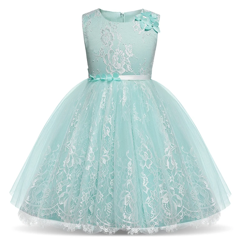 

3 Colors Flower Dresses For Princess Pageant Toddler Girls Sleeveless Baptism Lace Ball Gown Clothing For Girls Party 3-8 Years