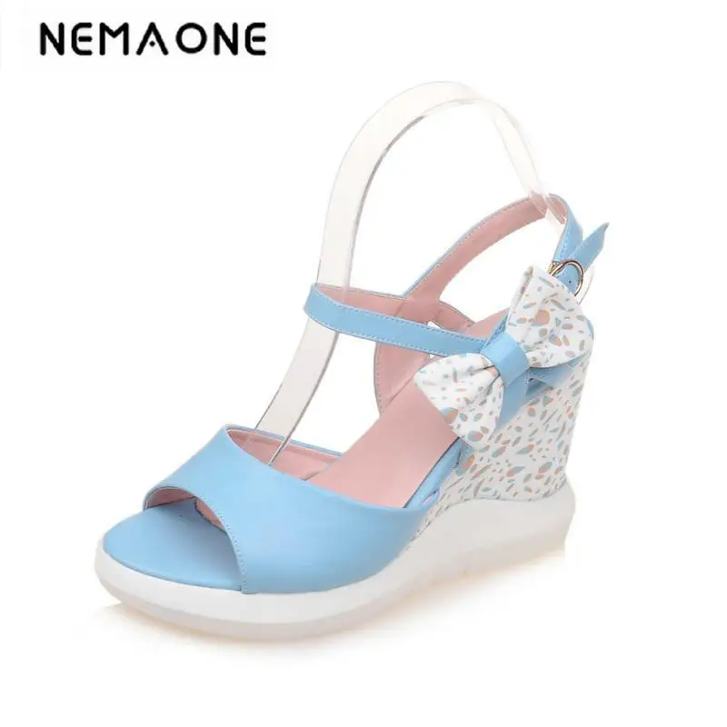 

Women Sandals Summer New peep Toe Fashion platform High Heels Wedge Sandals female shoes sweet bowtie women shoes
