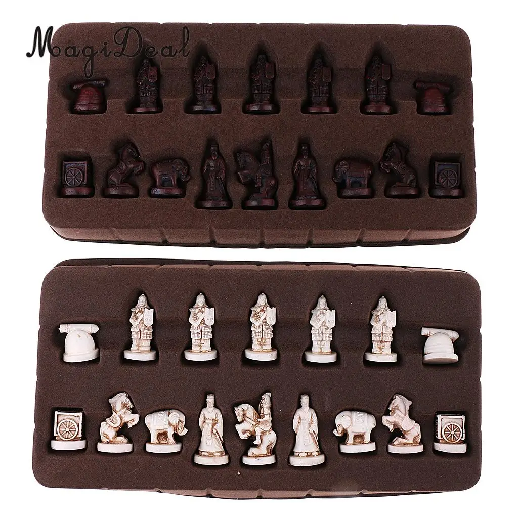 Exquisite Retro Chinese Chess Resin Terracotta Army Pieces XiangQi Board Game Club Pub Party Travel Collectible Gift